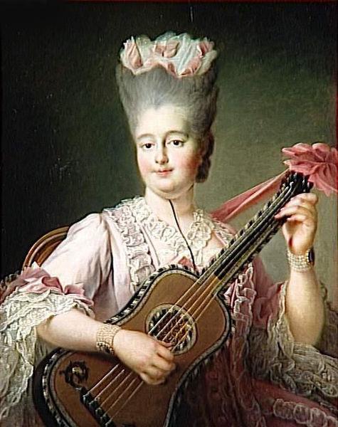 Francois-Hubert Drouais Madame Clotilde playing the guitar oil painting image